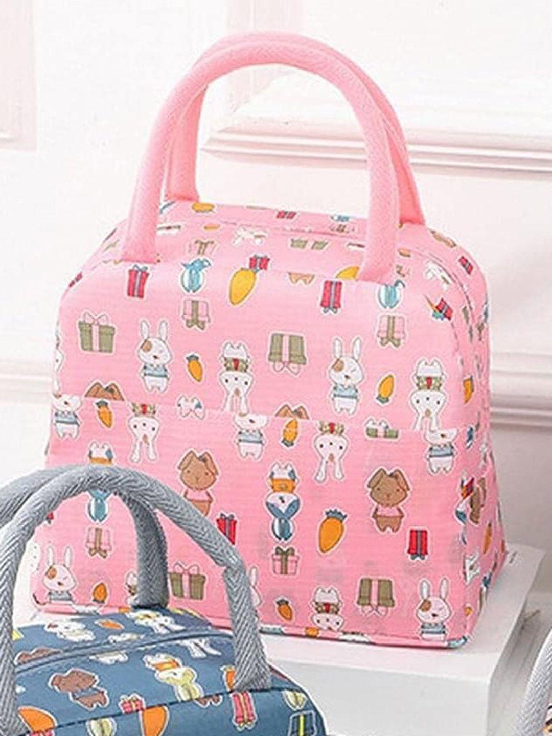 house of quirk pink printed waterproof insulated lunch bag