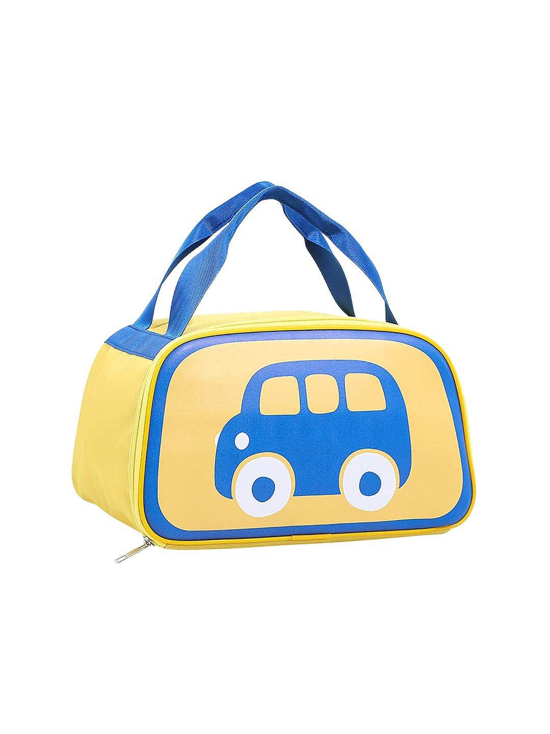 house of quirk yellow & blue printed three-layer waterproof insulated lunch bag