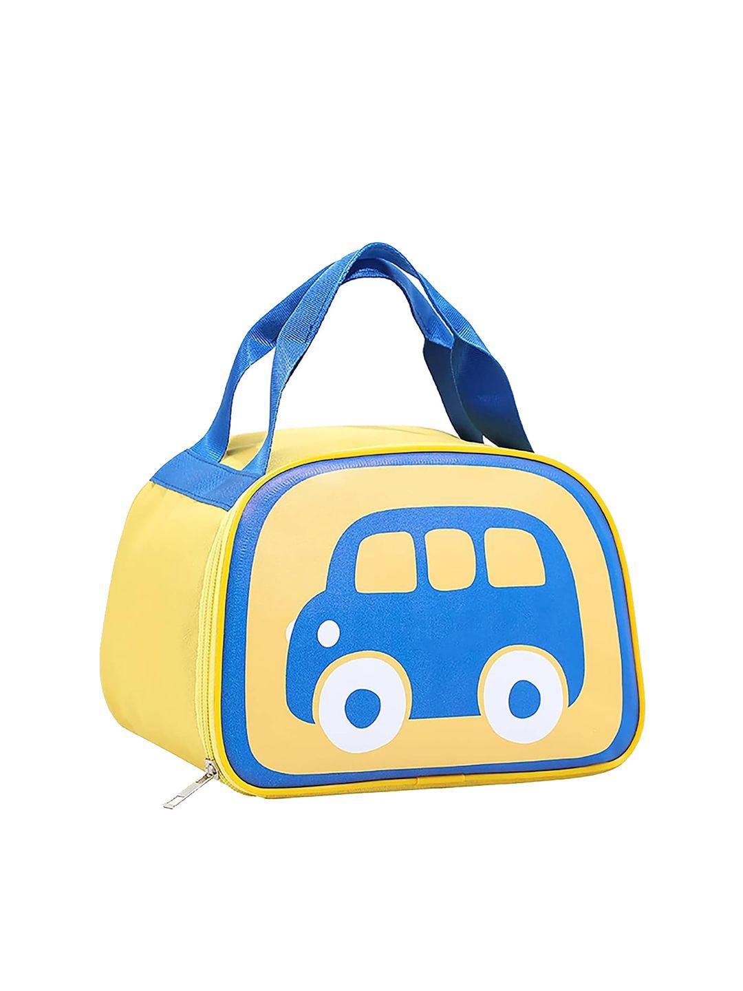 house of quirk yellow & blue printed waterproof insulated lunch bag