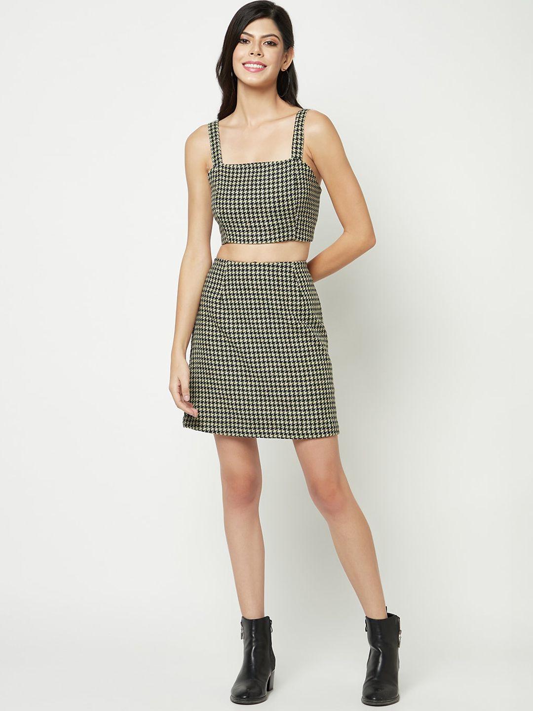 house of s checked printed tube top with skirt & shirt collar shirt co-ords set