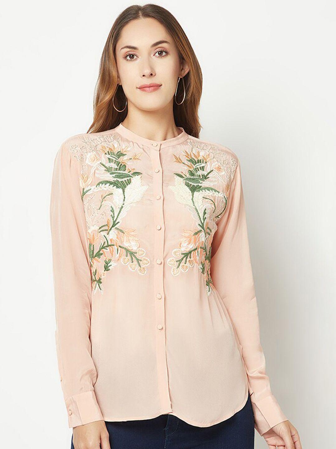 house of s embroidered mandarin collar knitted silk shirt