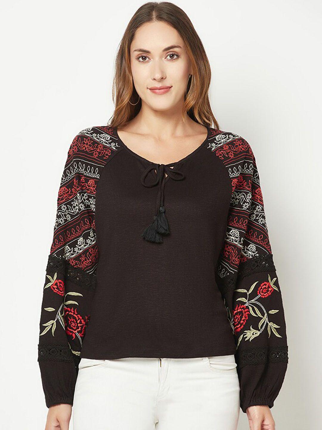 house of s floral embroidered cotton top