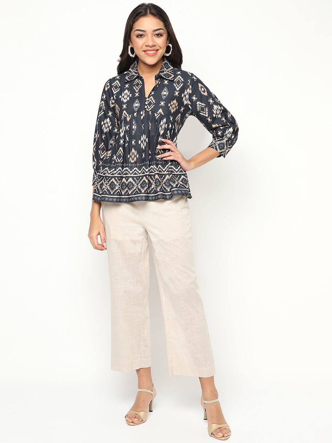 house of s printed shirt collar top with trousers