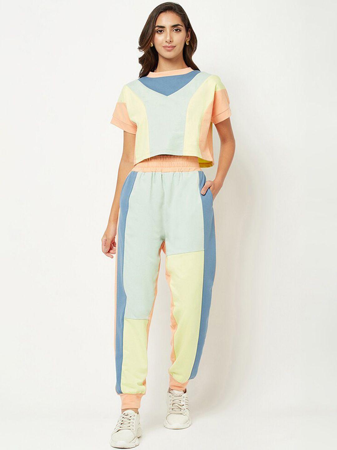house of s women color blocked pure cotton co-ord
