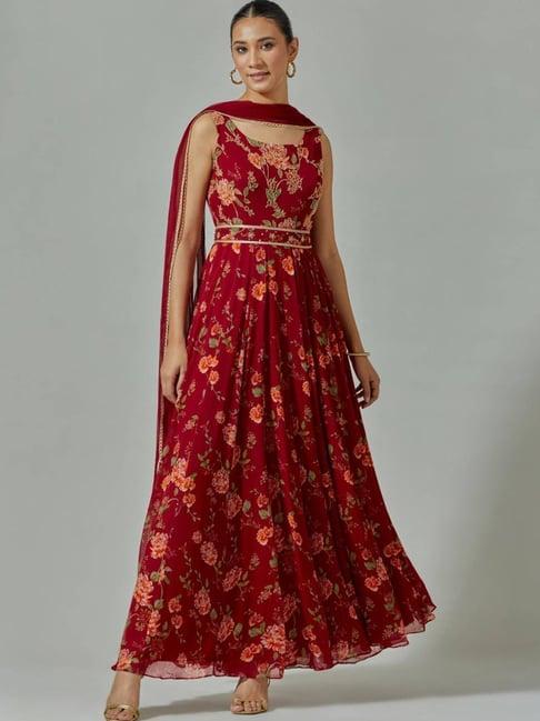 house of taya maroon slow love zara floral anarkali