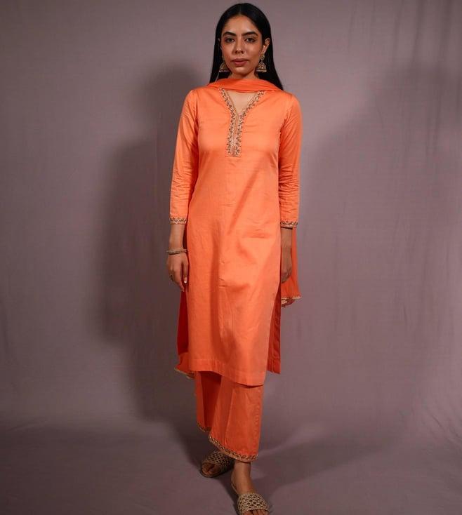 house of taya orange falak saanjh kurta with palazzo and dupatta