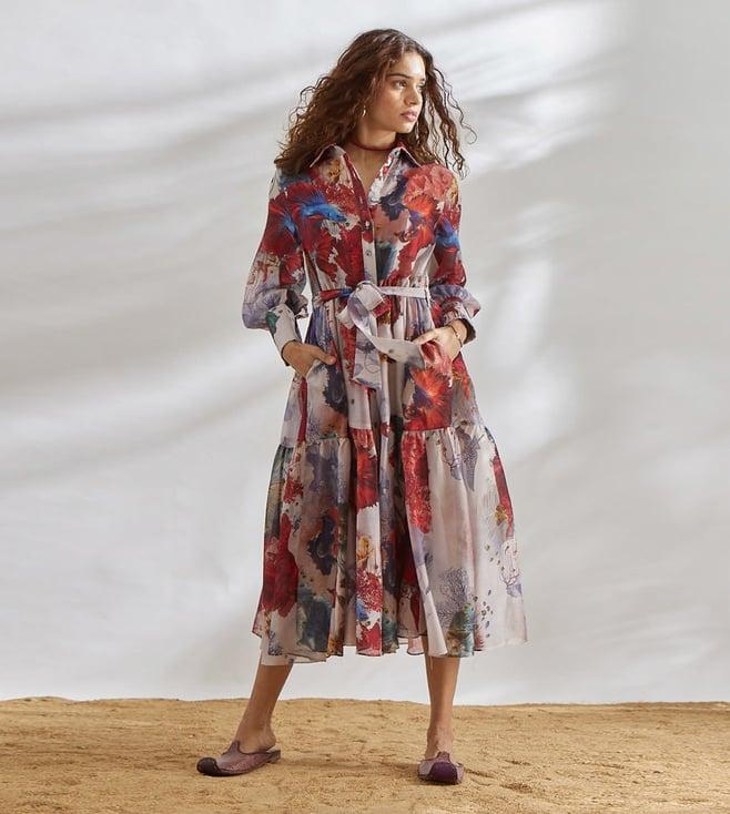 house of three diffusion aquatic print prakriti tiered dress