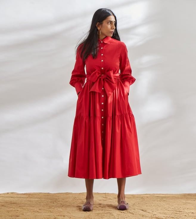 house of three diffusion red kama tiered dress