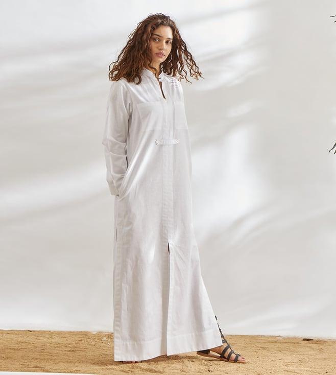 house of three diffusion white atma long tunic dress