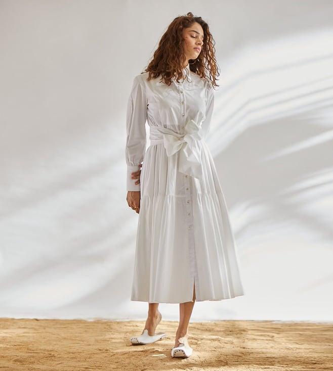 house of three diffusion white kama tiered dress