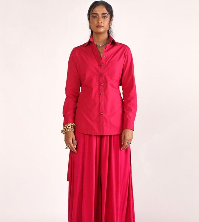 house of three fuchsia diffusion ahra pleated tie up shirt