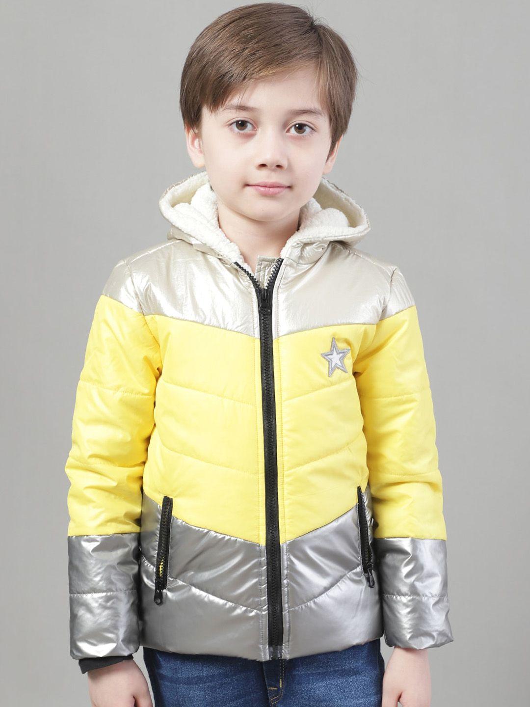 house of vedas boys lightweight colourblocked hooded puffer jacket