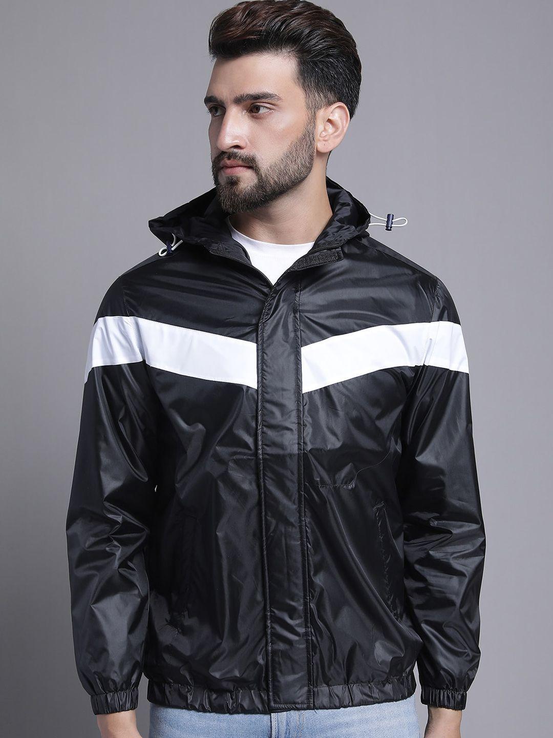 house of vedas men black striped windcheater and water resistant outdoor puffer jacket