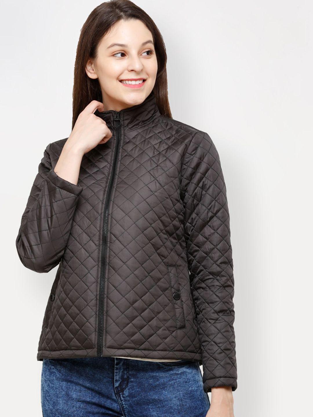 house of vedas women black geometric lightweight outdoor quilted jacket