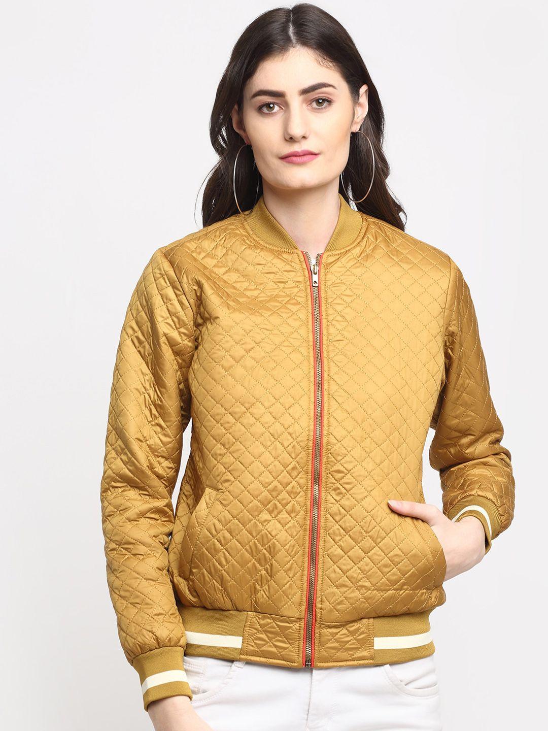 house of vedas women mustard geometric lightweight outdoor bomber jacket