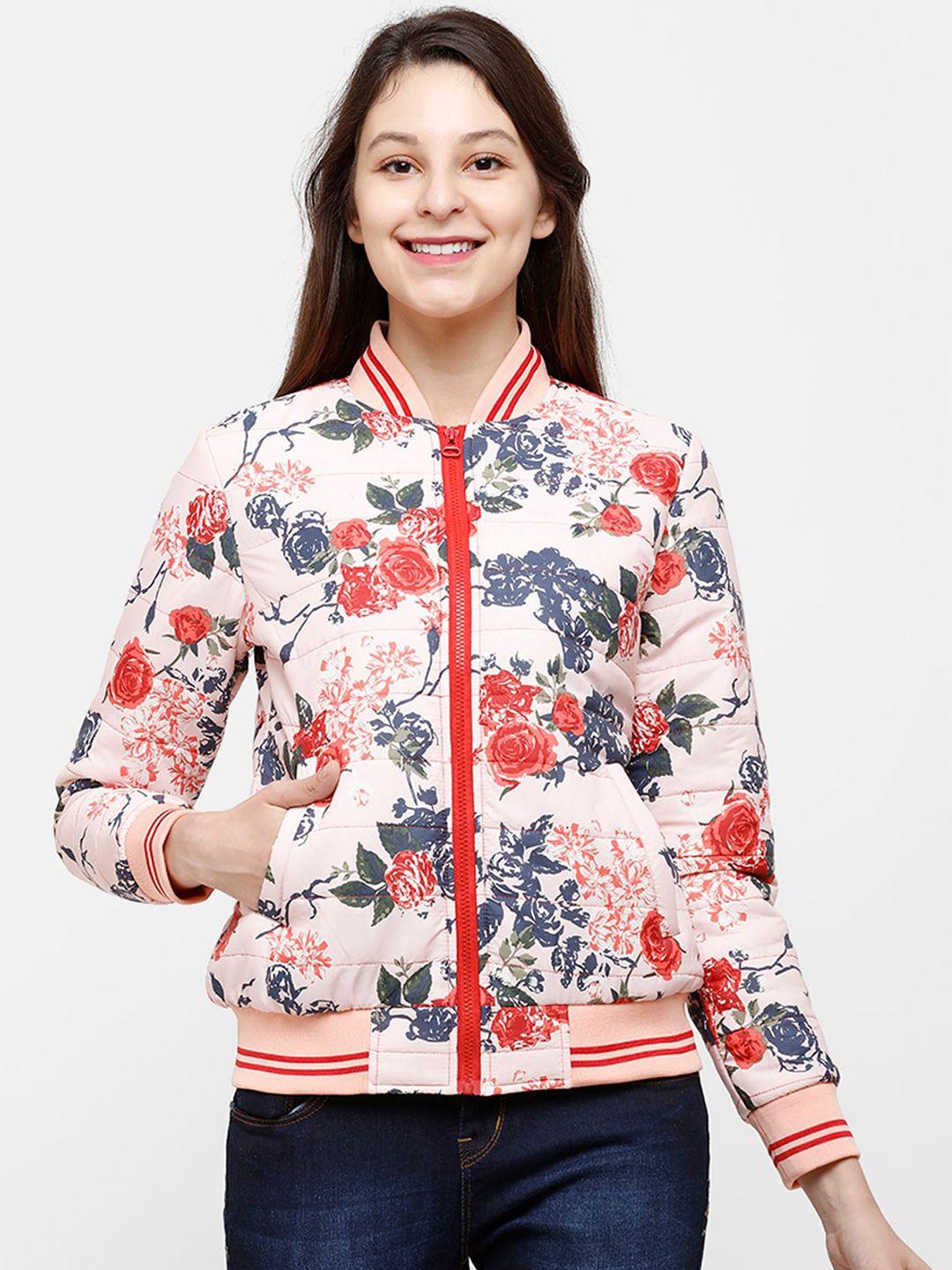 house of vedas women pink floral lightweight outdoor bomber jacket