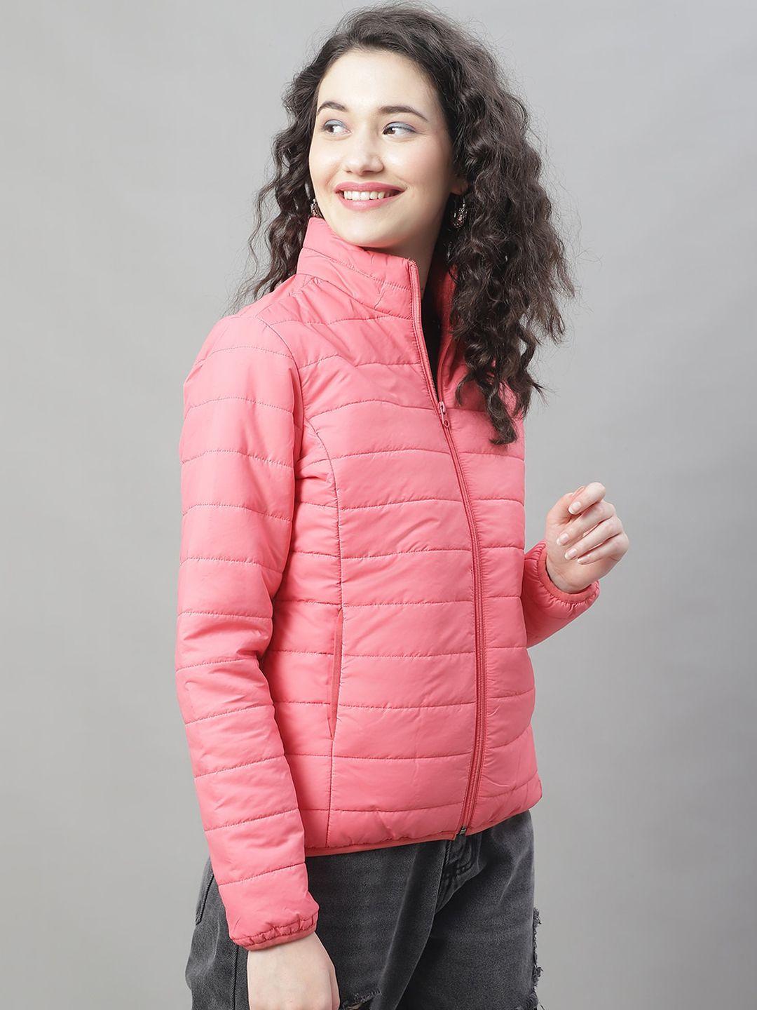 house of vedas women pink striped lightweight outdoor padded jacket