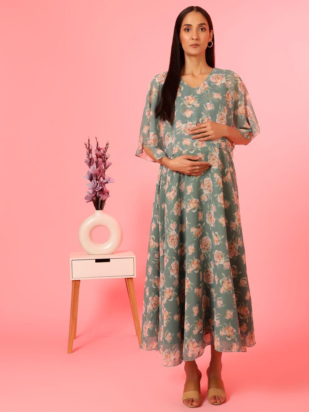 house of zelena floral print georgette maternity maxi dress