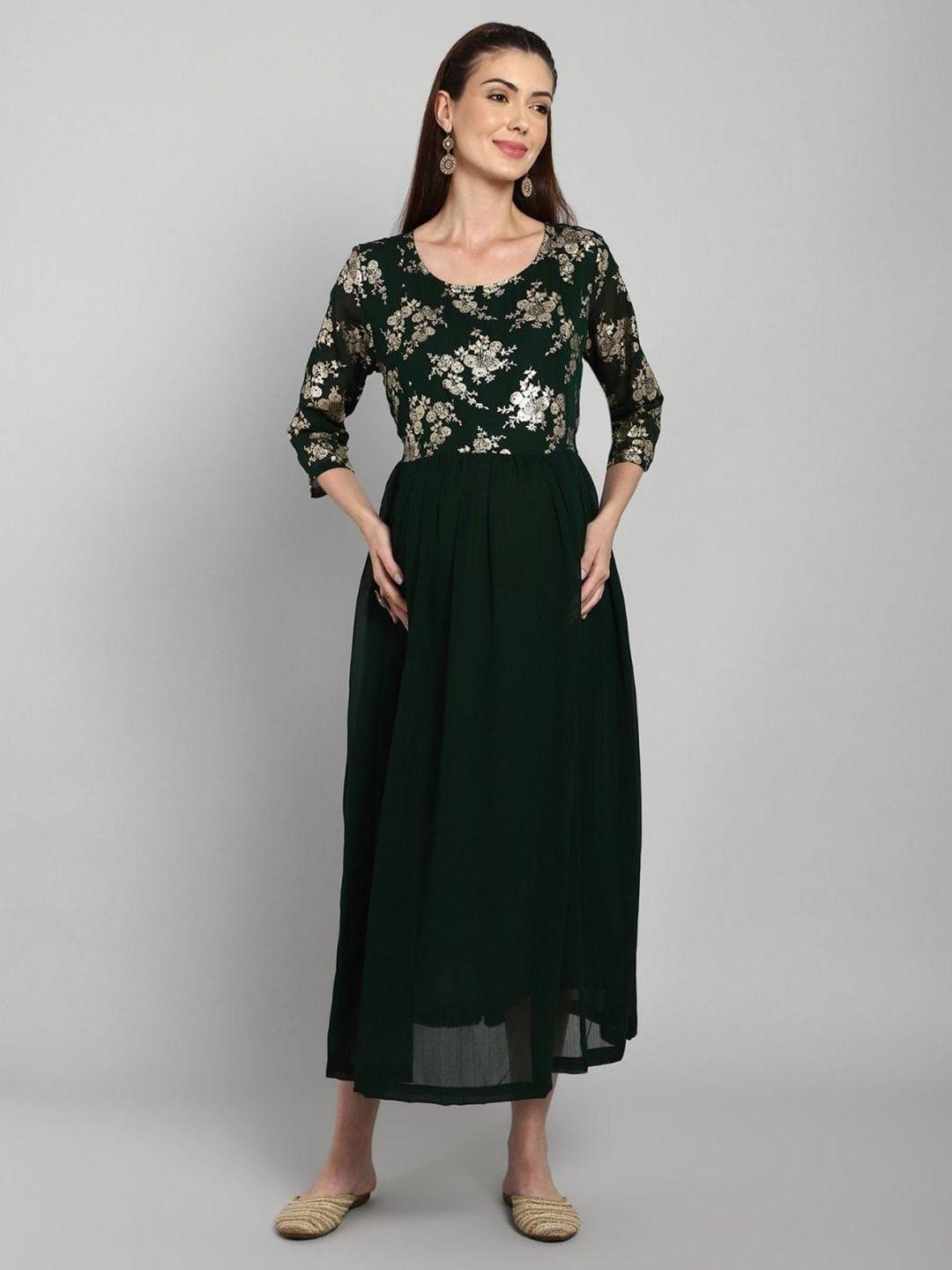 house of zelena floral print slit sleeve georgette maternity fit & flare midi dress