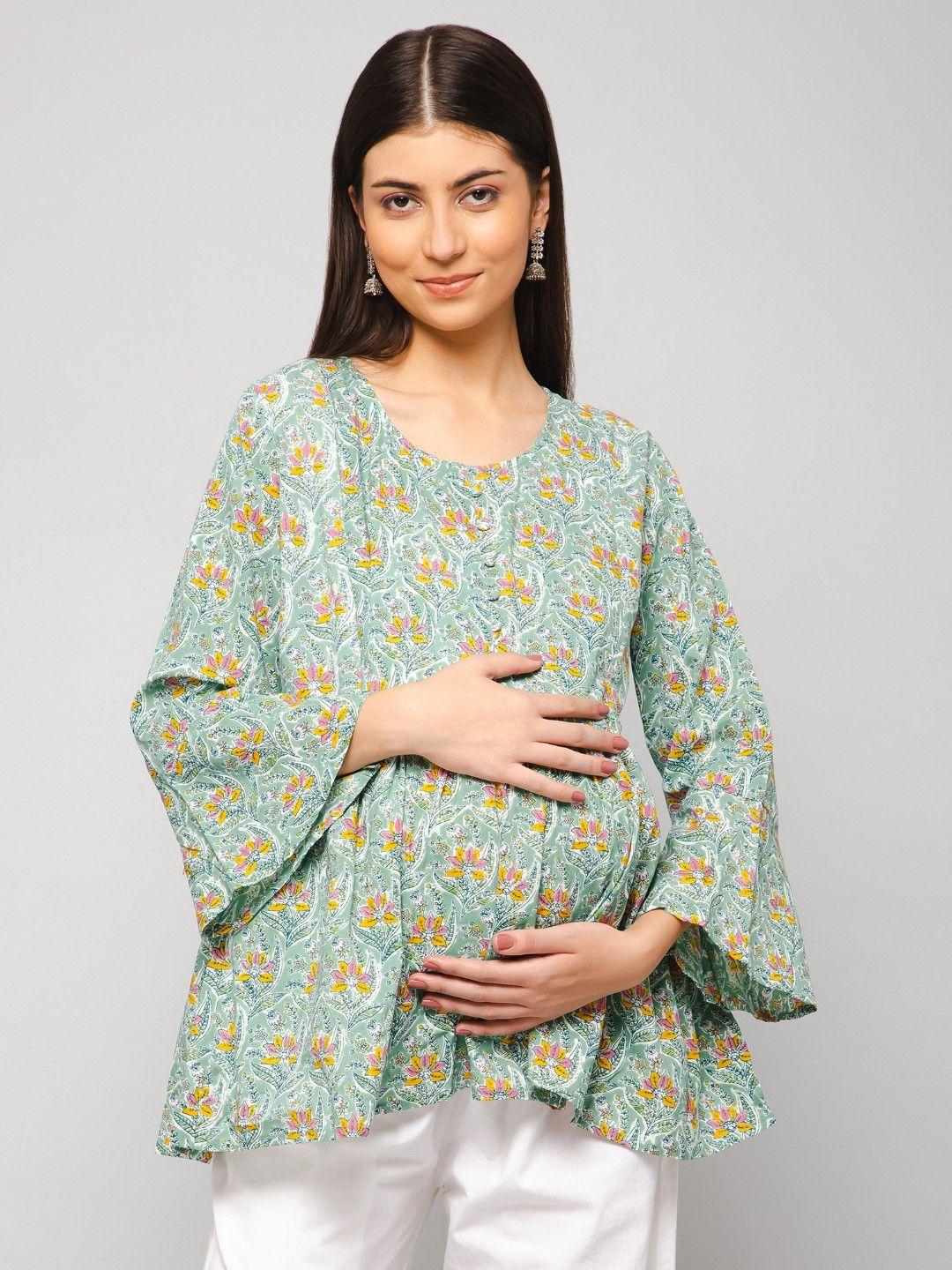 house of zelena floral printed bell sleeves maternity cotton top