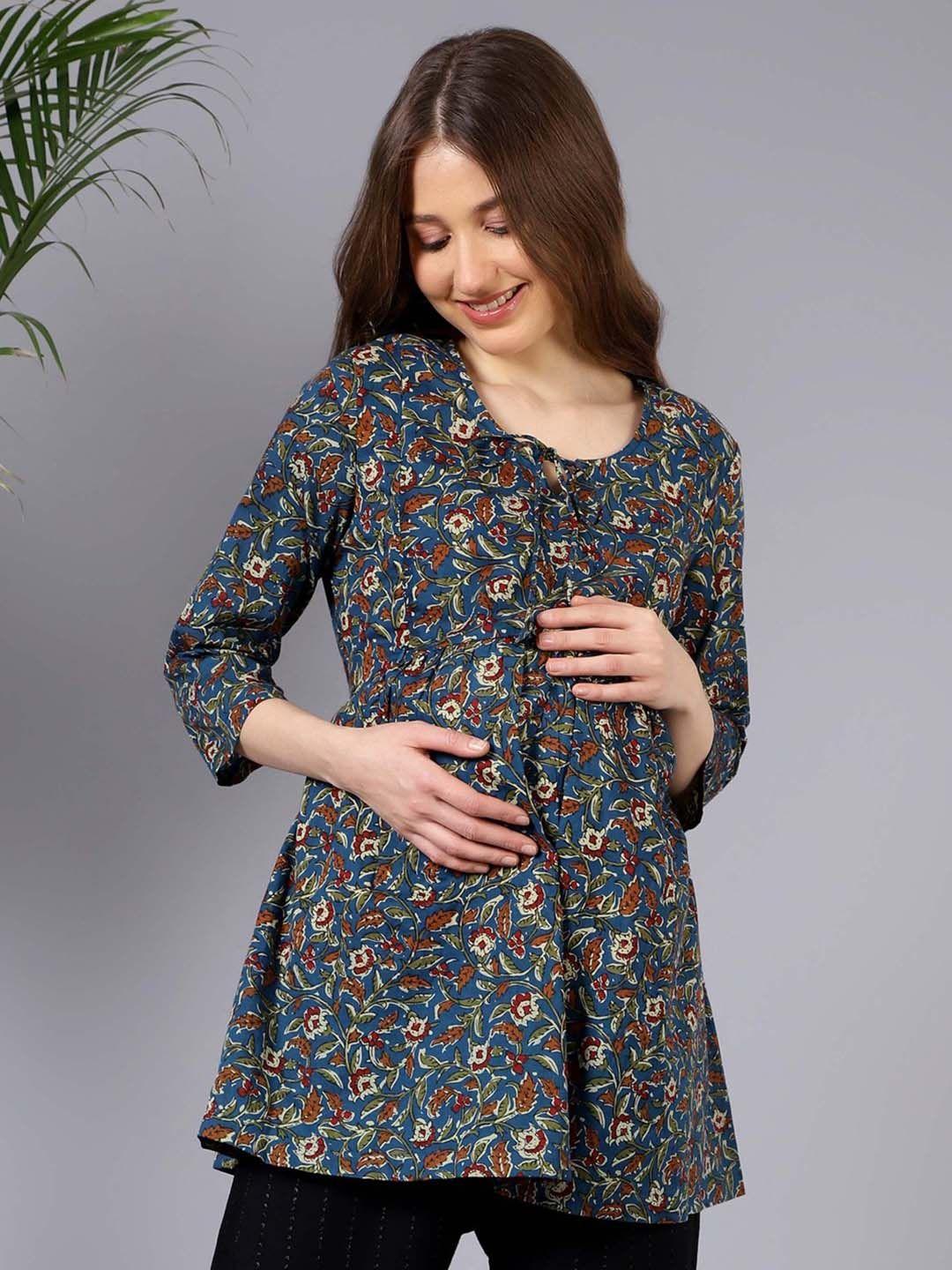 house of zelena floral printed cotton maternity empire top