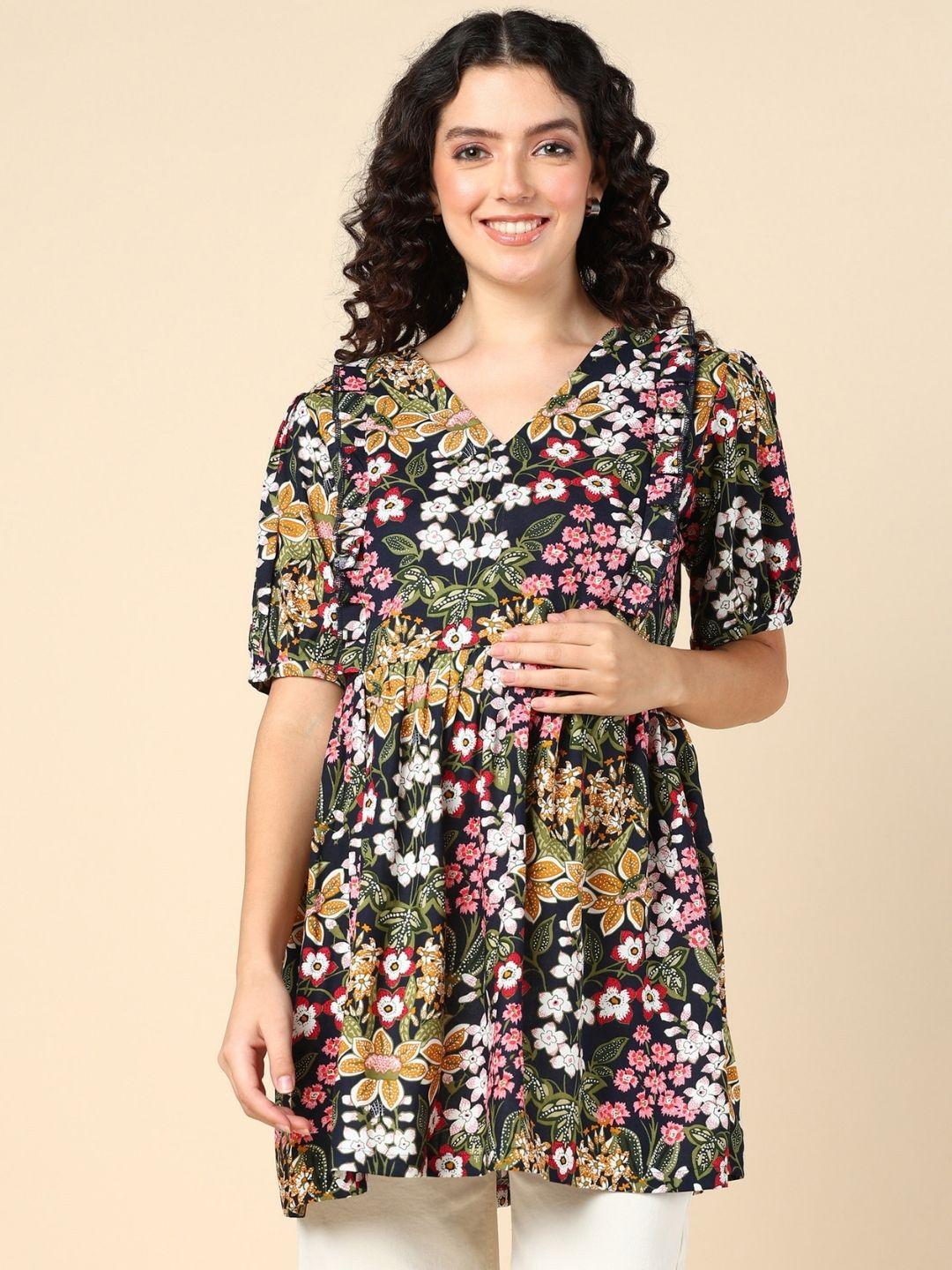 house of zelena floral printed maternity & feeding longline a-line top