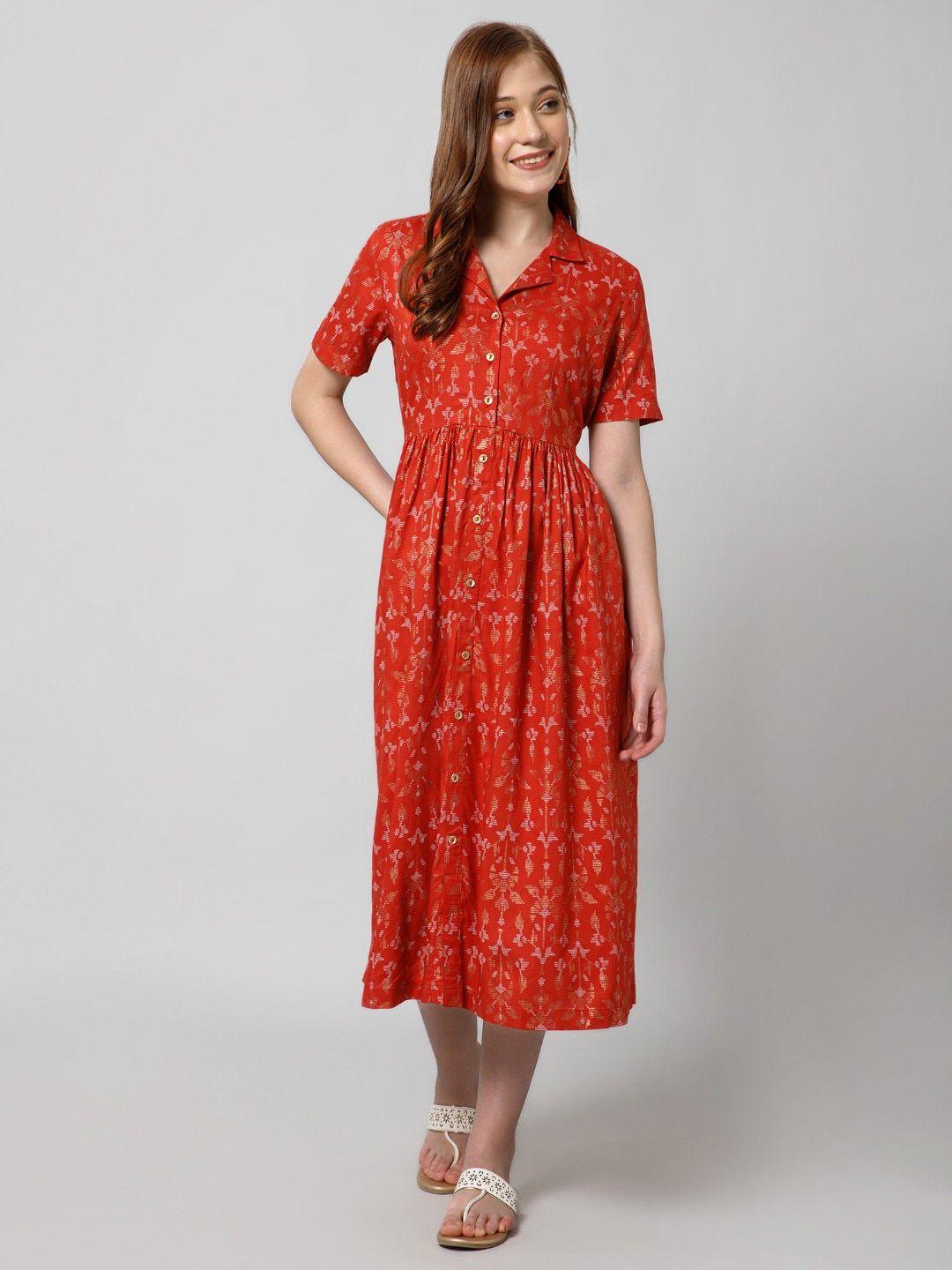 house of zelena floral printed shirt collar fit & flare pleated maternity cotton dress