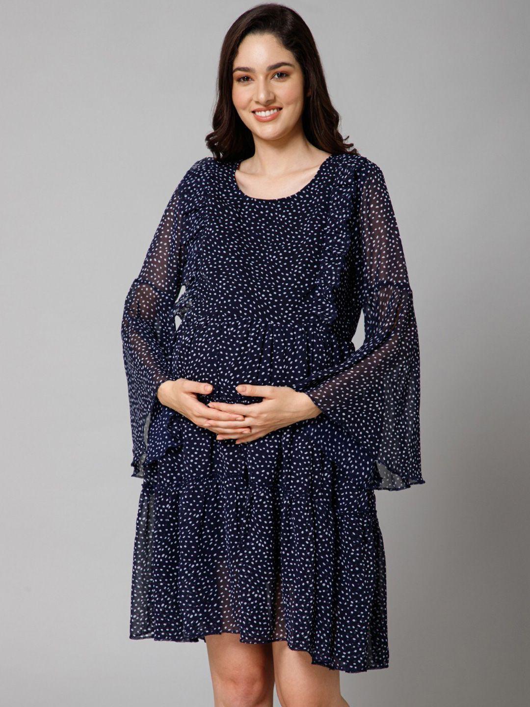 house of zelena geometric printed bell sleeves maternity fit & flare dress