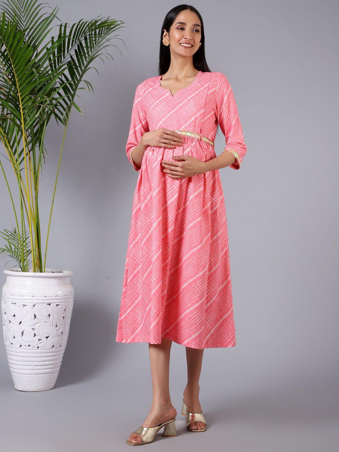 house of zelena striped printed fit & flare midi maternity ethnic dress