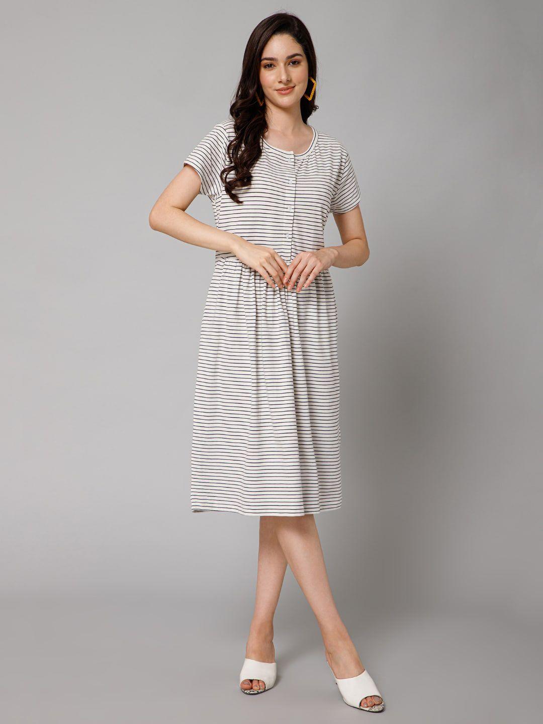 house of zelena striped round neck fit & flare maternity dress