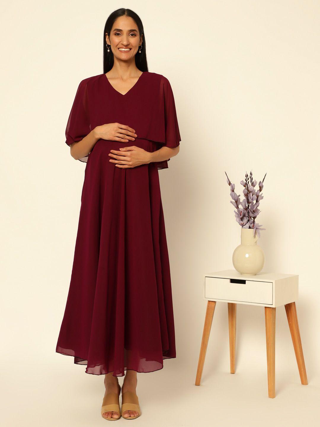 house of zelena v-neck cape sleeves georgette maternity a-line maxi dress