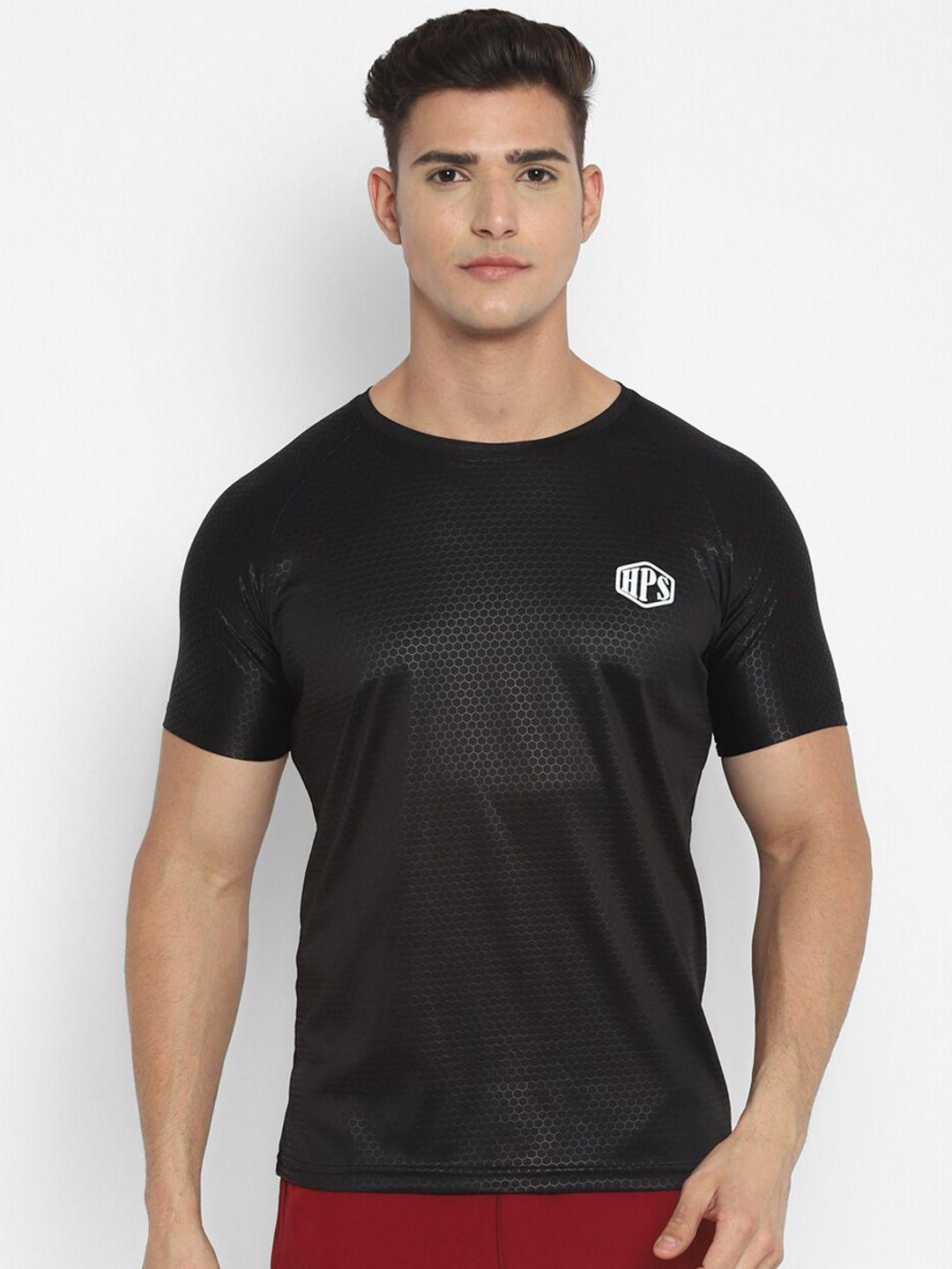 hps sports men black printed running t-shirt