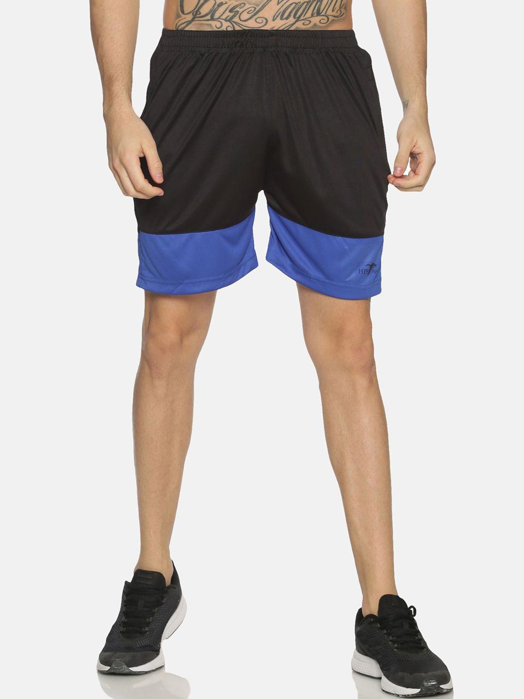 hps sports men blue & black colourblocked slim fit sports shorts