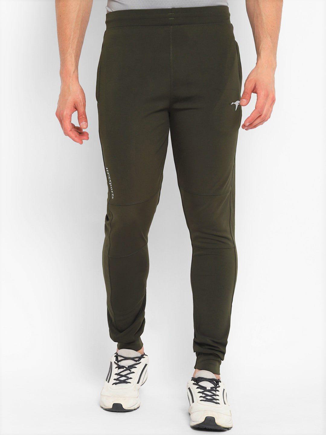 hps sports men olive green solid lycra dry fit joggers