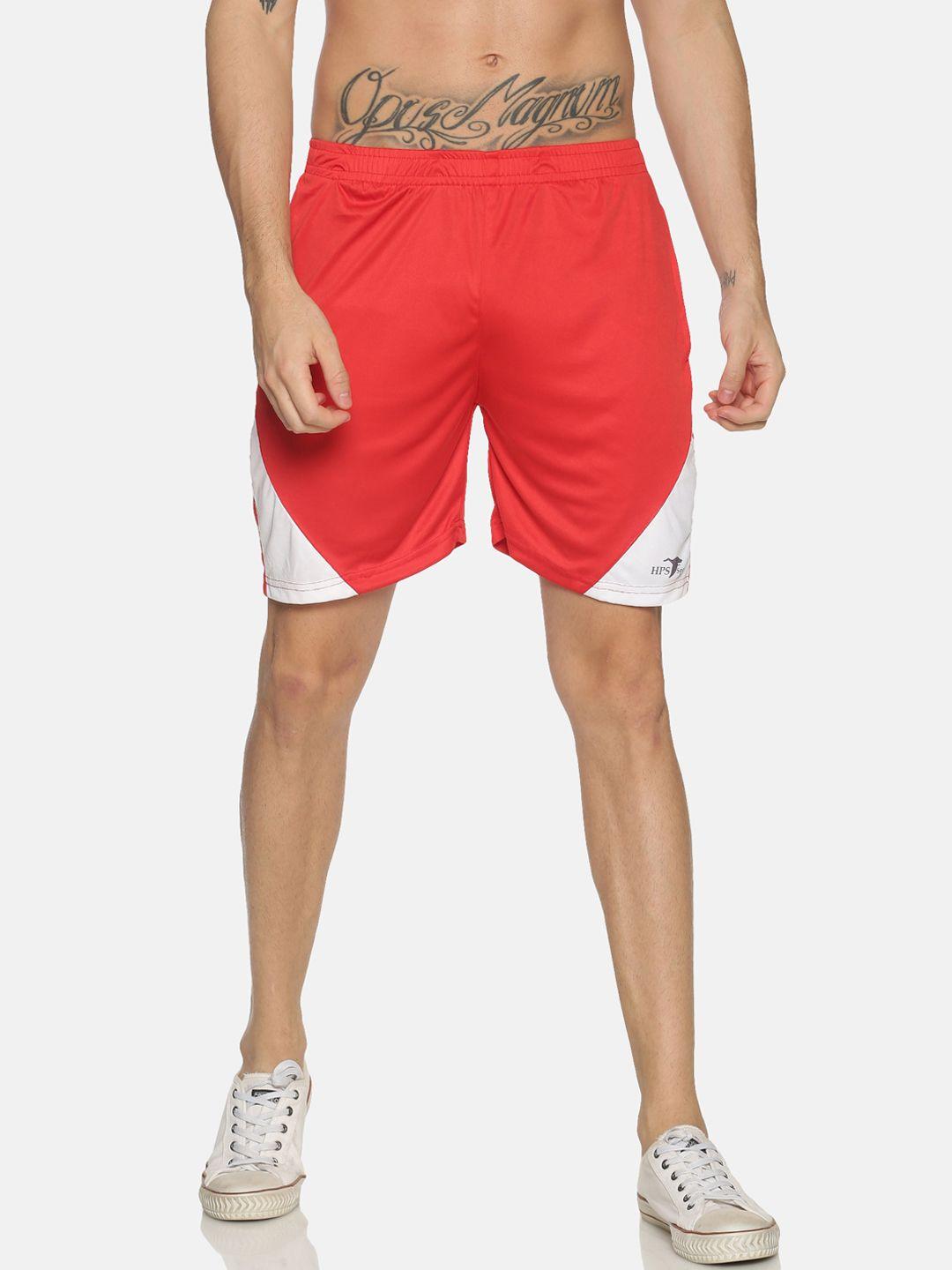 hps sports men red colourblocked slim fit sports shorts