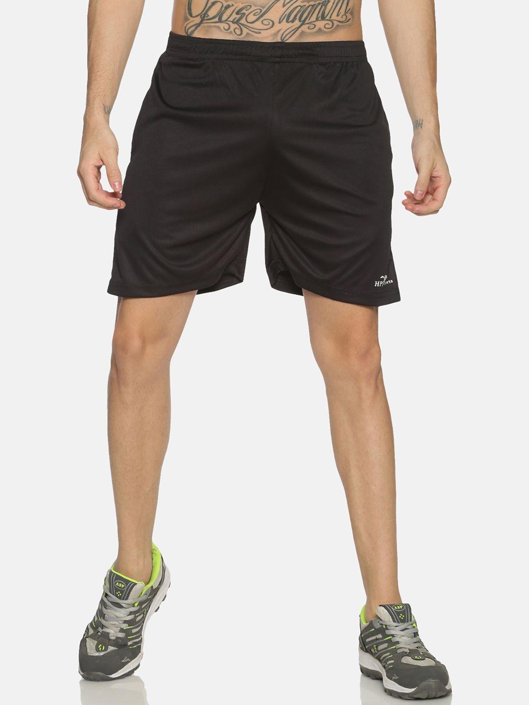 hps sports men black solid slim fit sports shorts