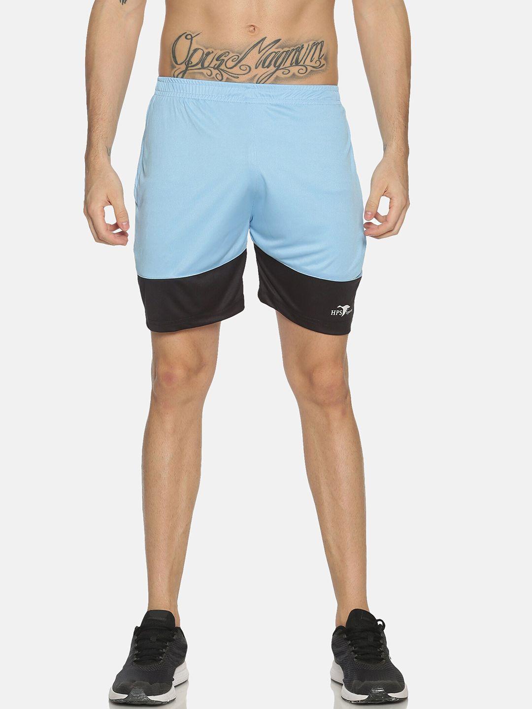 hps sports men blue colourblocked slim fit sports shorts