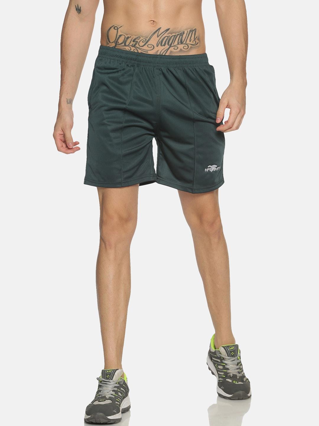 hps sports men green mid-rise sports shorts