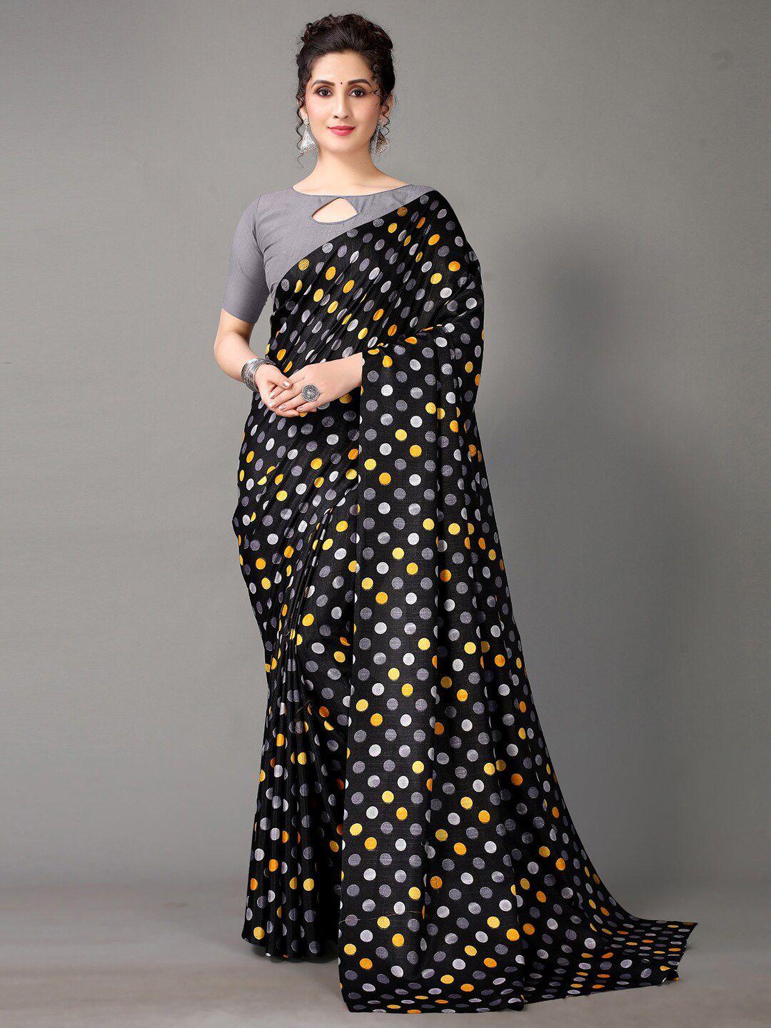 hritika black & yellow silk blend saree