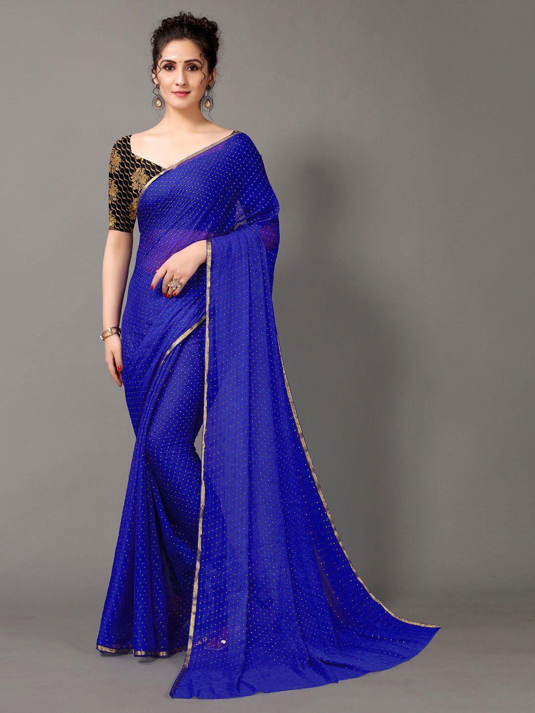 hritika blue & gold nylon chiffon foil print printed saree