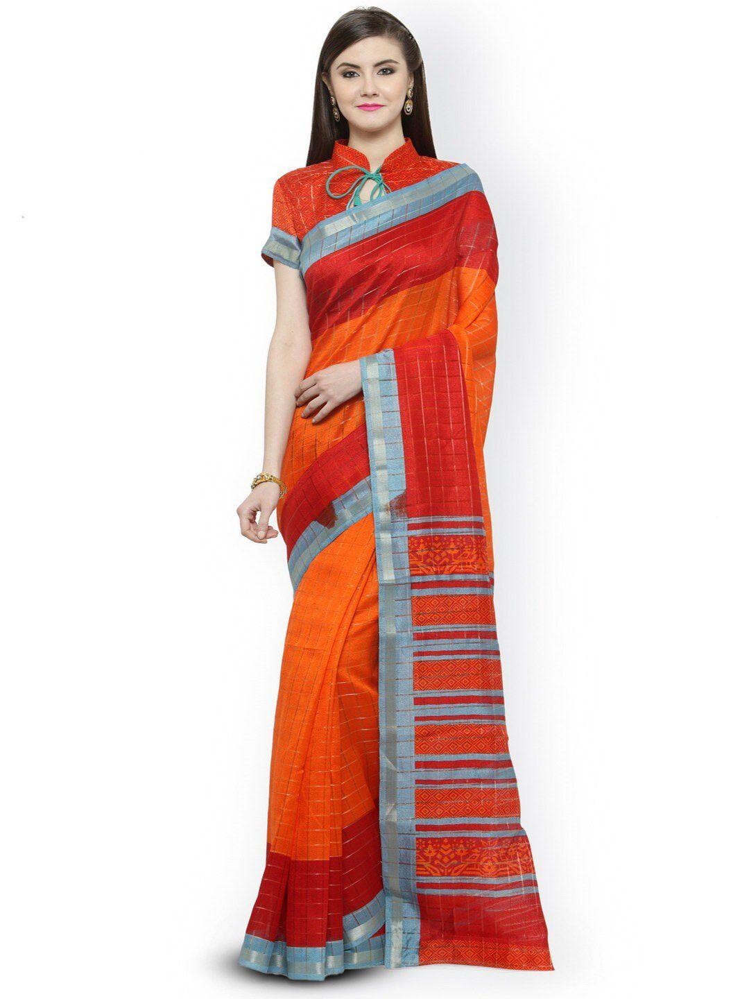 hritika checked printed zari silk cotton saree