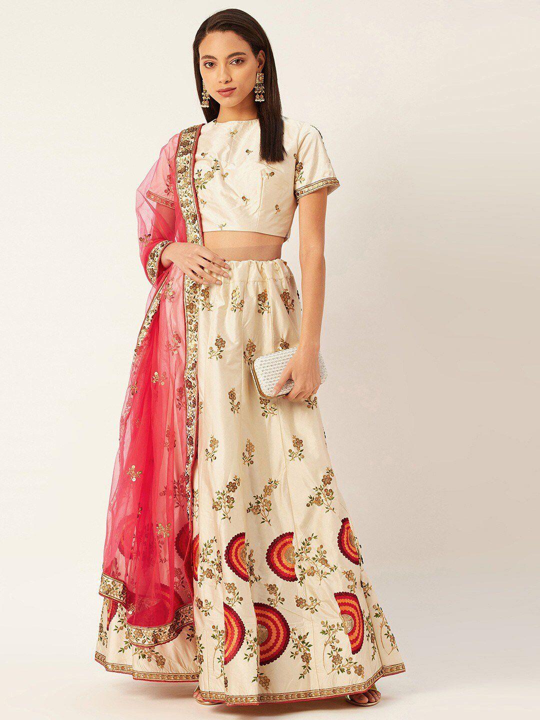 hritika embroidered thread work semi-stitched lehenga & blouse with dupatta