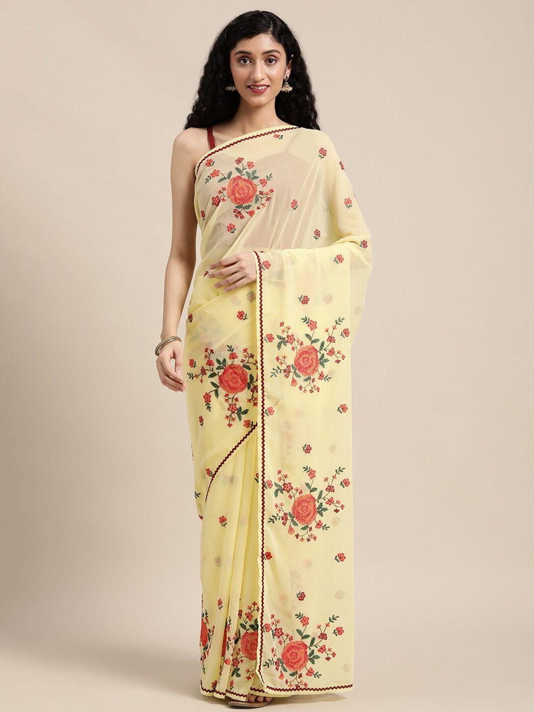 hritika floral embroidered pure georgette saree