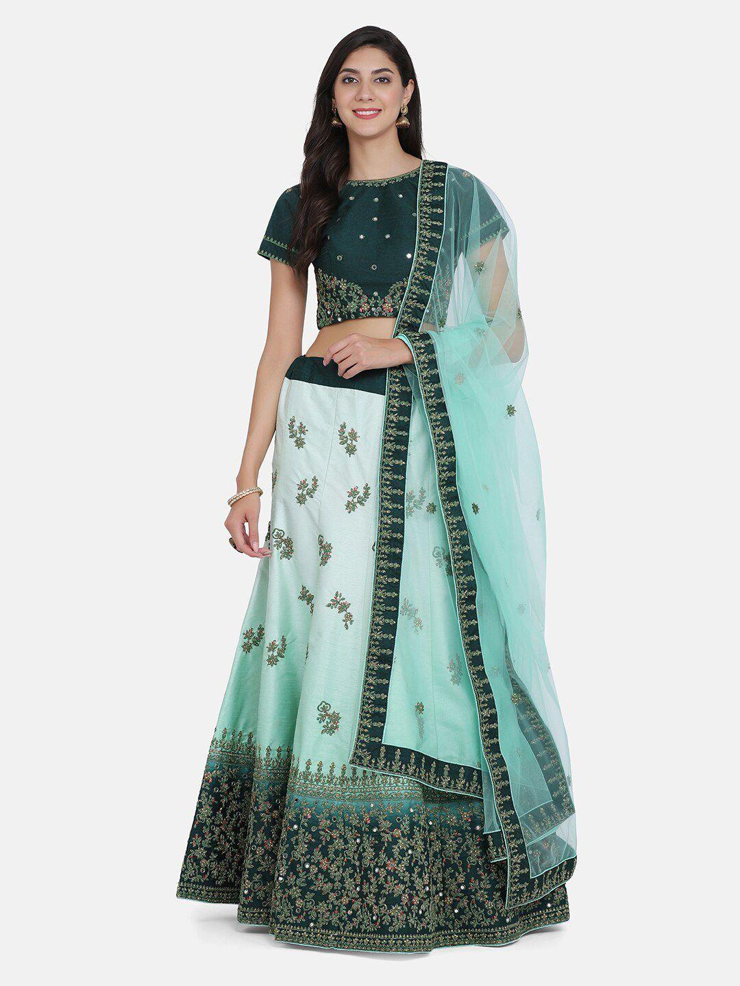 hritika floral embroidered semi-stitched lehenga & unstitched blouse with dupatta