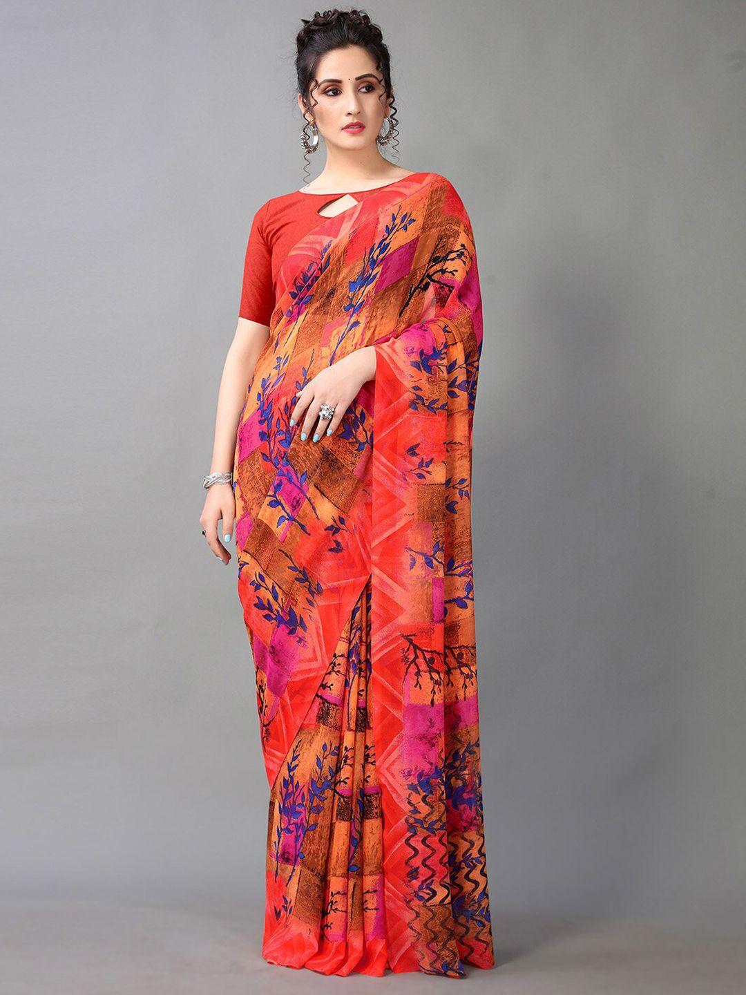 hritika floral printed saree with blouse piece