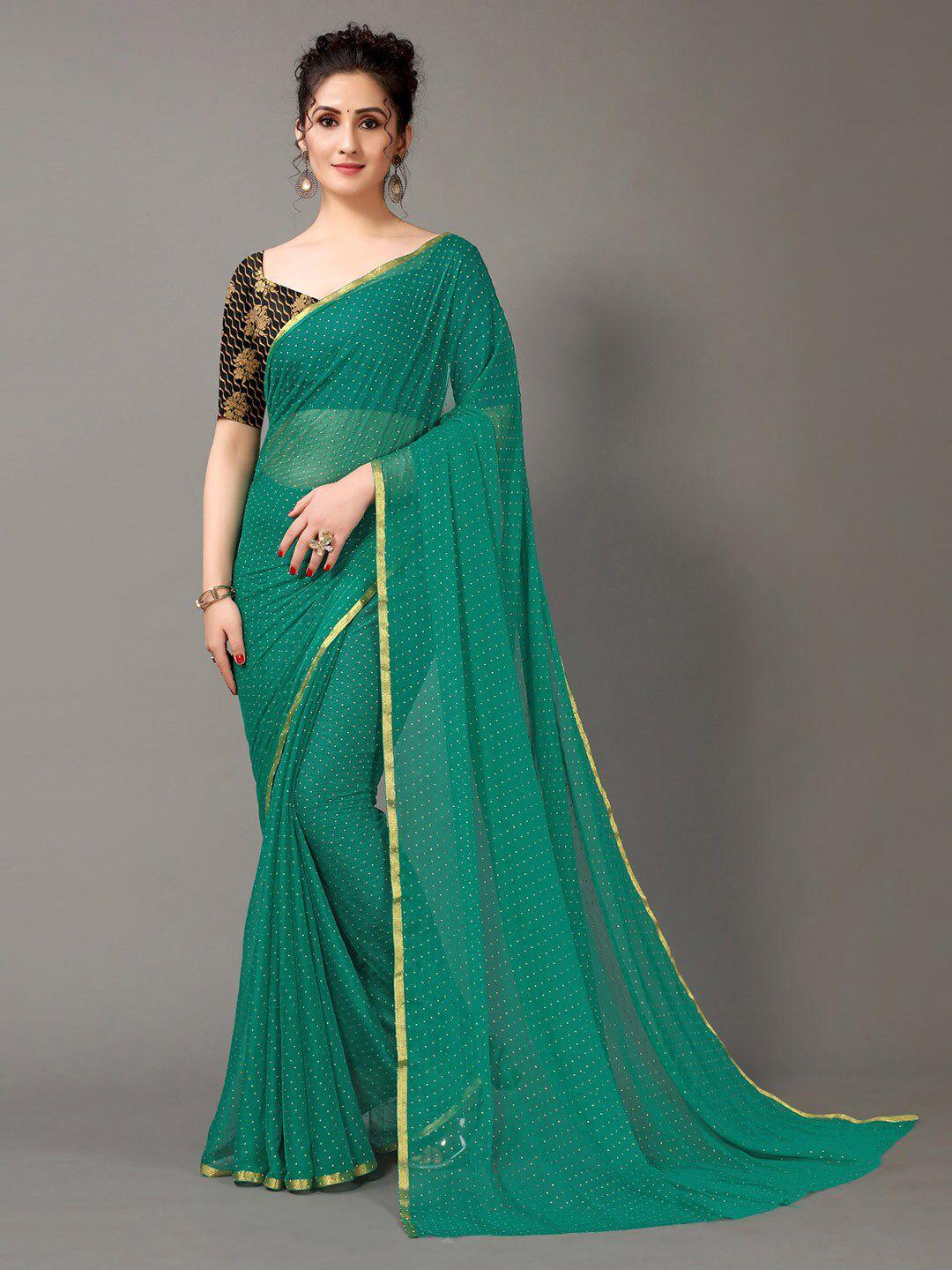 hritika green & gold-toned embellished zari saree