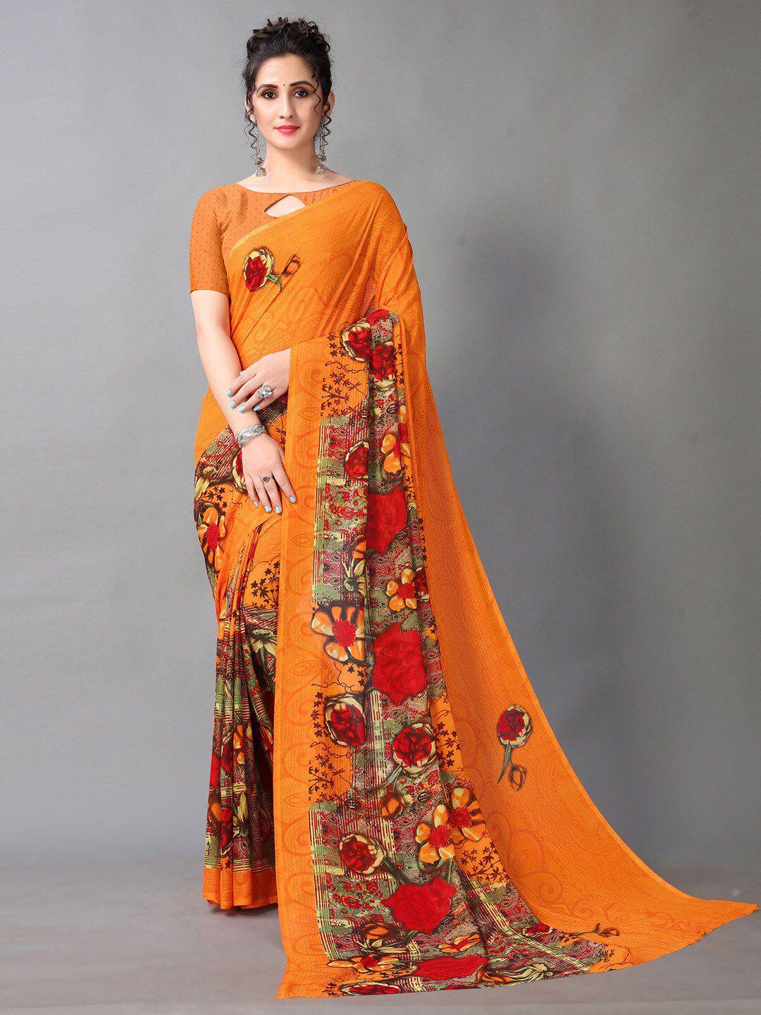hritika orange & red floral saree