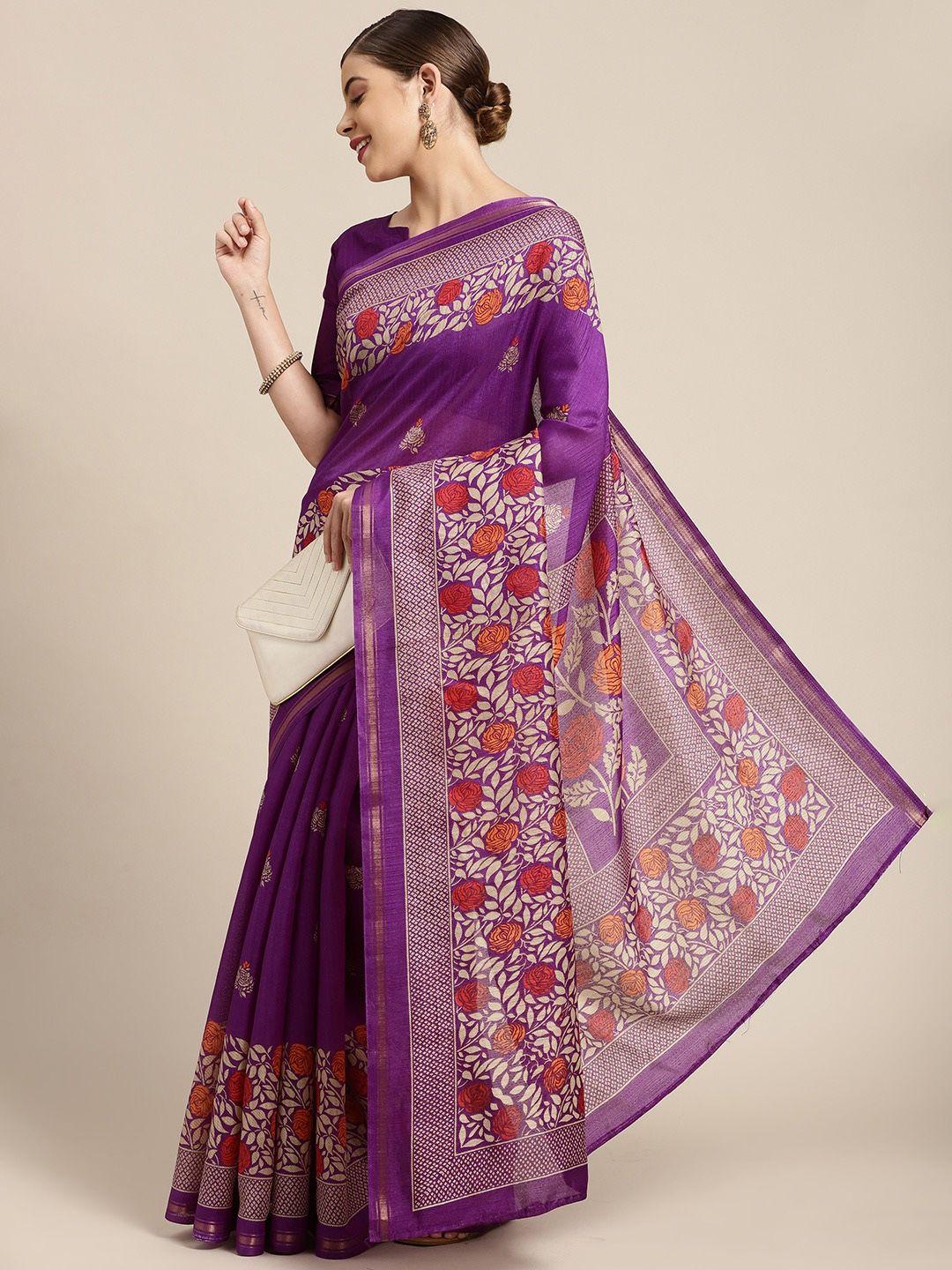 hritika purple and red block print art silk sarees