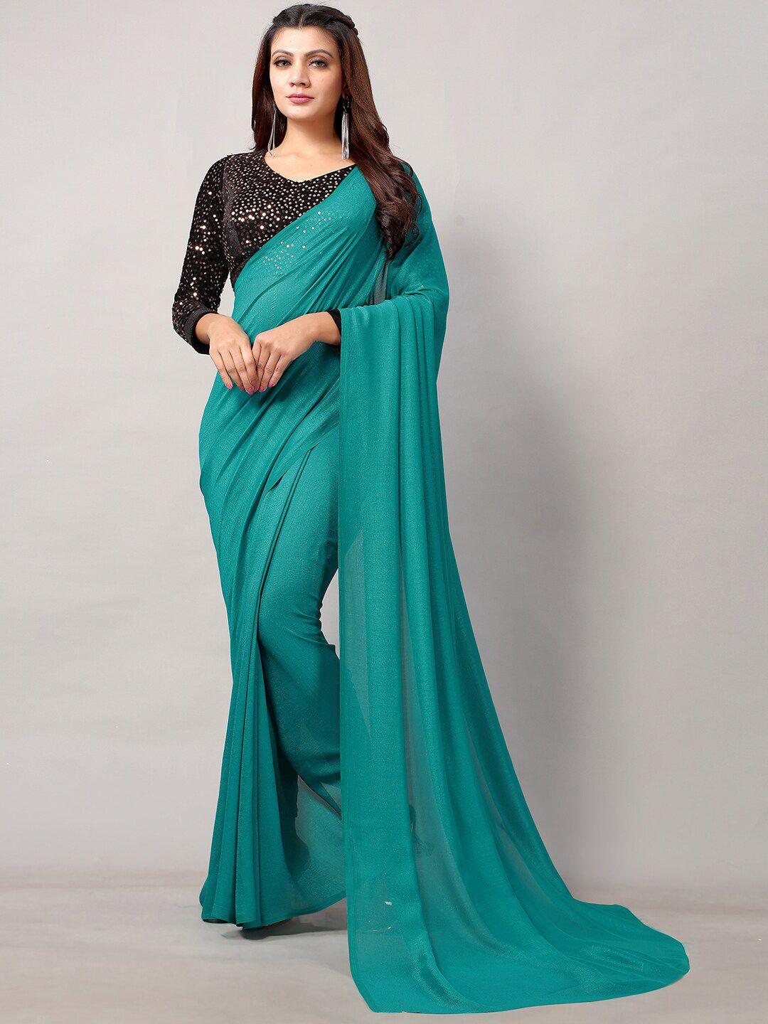 hritika sea green sequinned silk blend saree