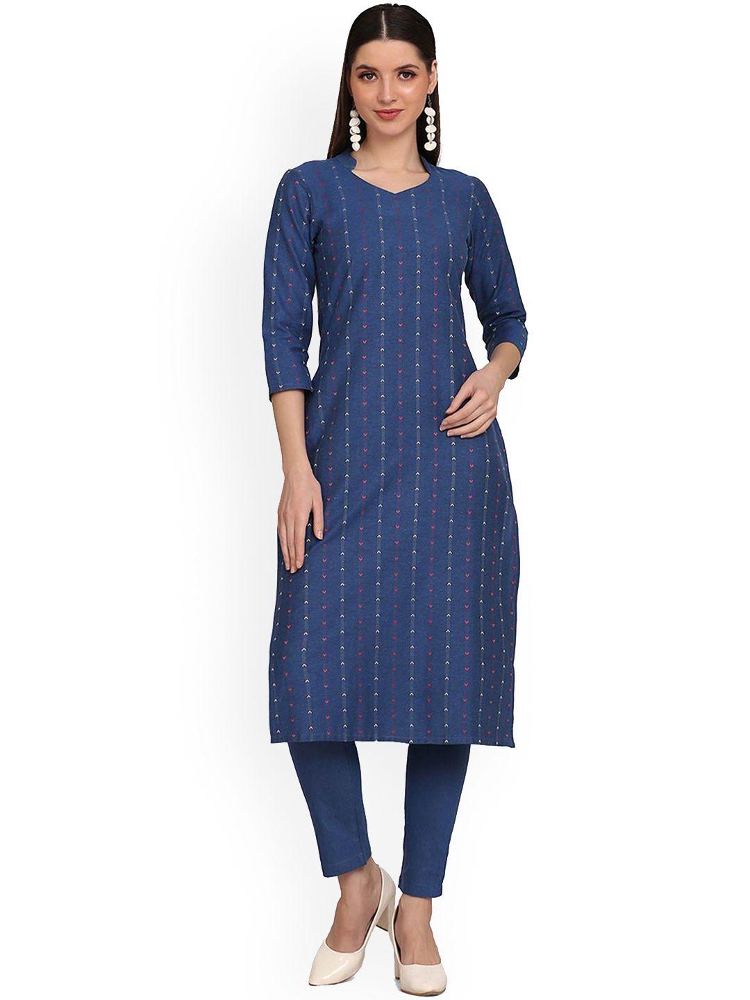 hritika women blue pure cotton straight kurta with trousers